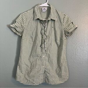Lacoste  women sz 40 Medium Green White Short Sleeve Crocodiles Gingham Check